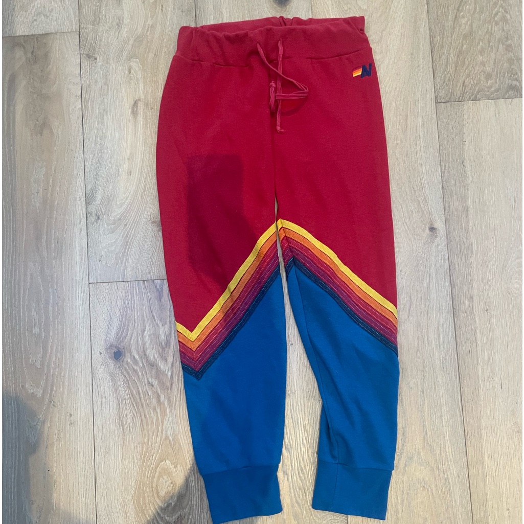 Women's Aviator Nation Chevron Sweatpants Size Small Red, Blue, Stripes